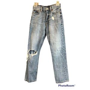 Aeropostale 90's Super High RIse Straight Jeans with Rips and Button Fly Womens